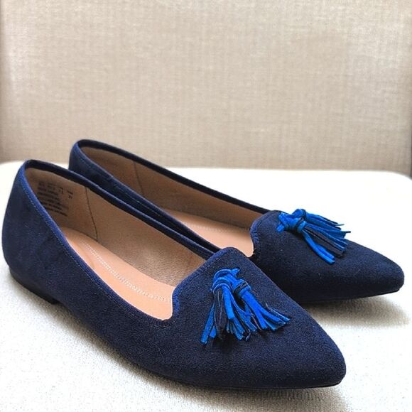 Hush Puppies Sadie Tassel Slip On Loafers Blue Suede Flat Shoes Size 9.5Wide - Picture 4 of 11